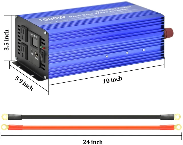 Alt view image 2 of 7 - Goodway Power Pure Sine Wave Inverter DC12V to AC110V 60Hz with Dual sockets Output 1000W Rated, 2000W Surge Power Output with USB DC5V 2.1Amp, Type C 18W Max Output and LCD dipslay (1000W)