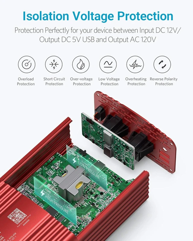 Alt view image 4 of 7 - BESTEK Pure Sine Wave 500W Power Inverter 12V DC to 110V AC Car Adapter | 12V Car Plug Converter with 2 AC Outlets, 4.2A Dual USB Charging Ports, Ideal for Phone/Laptop/Camping/Road Trip, ETL Listed