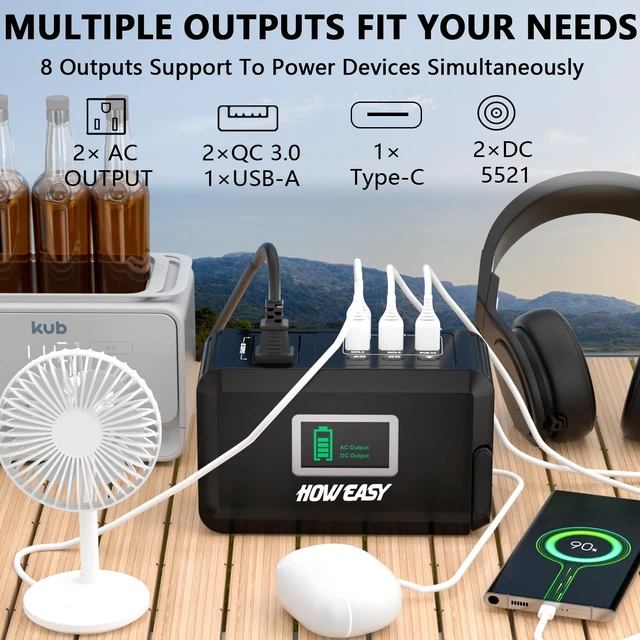 Alt view image 2 of 6 - HOWEASY Portable Power Station 120W, 24000mAh Camping Solar Generator | Portable Power Bank with 2 110V AC Outlet / 2 DC /3 USB QC3.0/LED Flashlight for Home Camping Emergency Backup