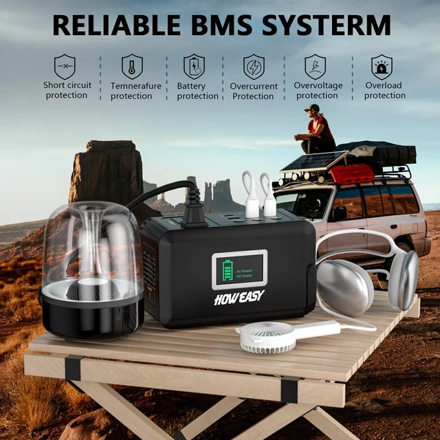 Alt view image 6 of 6 - HOWEASY Portable Power Station 120W, 24000mAh Camping Solar Generator | Portable Power Bank with 2 110V AC Outlet / 2 DC /3 USB QC3.0/LED Flashlight for Home Camping Emergency Backup