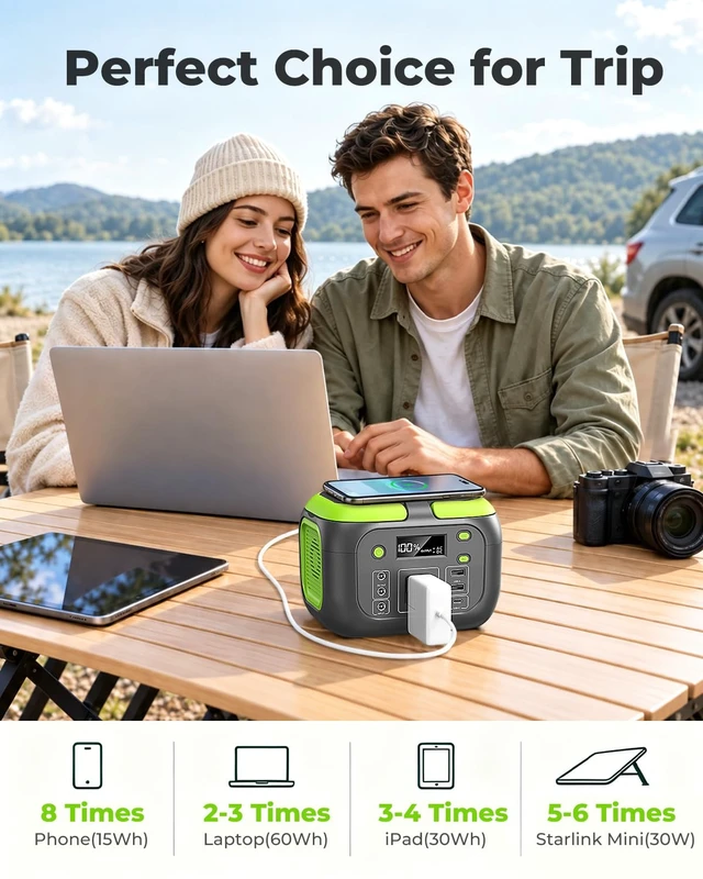 Alt view image 5 of 7 - SinKeu 200W Portable Power Station, 155Wh Solar Generator for Camping | 18W USB-C; Dual USB-A & DC Outputs; AC, Car & Solar Recharge; LED Flashlight; Road Trips, Travel & Emergency Backup