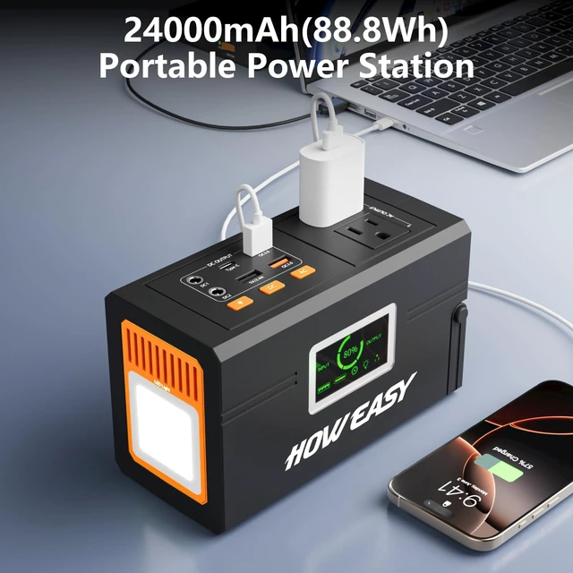 Alt view image 4 of 6 - HOWEASY Portable Power Station 127W,Solar Generator(Solar Panel Optional) | 88.8Wh Power Supply with 110V AC Outlet, 1*Type-C, 2*QC3.0, Solar Powered Generator for Emergency Backup, Camping