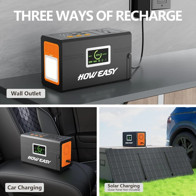 Alt view image 6 of 6 - HOWEASY Portable Power Station 127W,Solar Generator(Solar Panel Optional) | 88.8Wh Power Supply with 110V AC Outlet, 1*Type-C, 2*QC3.0, Solar Powered Generator for Emergency Backup, Camping