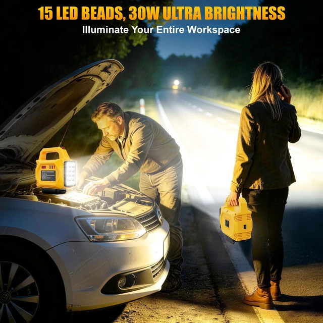 Alt view image 4 of 7 - 250W Power Inverter Compatible for Dewalt 20V Battery, DC 20V to AC 110V | Portable Power Station with 3000LM LED Work Light, 1 AC Outlet, 1 Type-C, 2 USB Ports, for Camping, Emergency Use(No Battery)