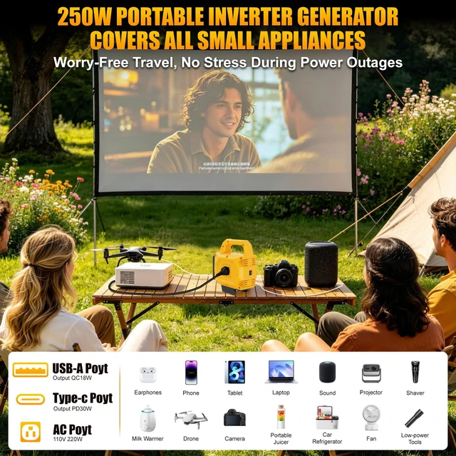 Alt view image 5 of 7 - 250W Power Inverter Compatible for Dewalt 20V Battery, DC 20V to AC 110V | Portable Power Station with 3000LM LED Work Light, 1 AC Outlet, 1 Type-C, 2 USB Ports, for Camping, Emergency Use(No Battery)