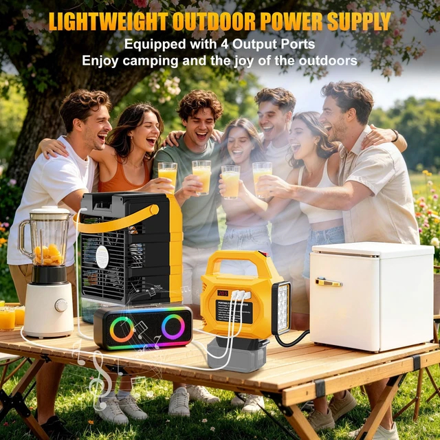 Alt view image 3 of 7 - 250W Power Inverter Compatible for Dewalt 20V Battery, DC 20V to AC 110V | Portable Power Station with 3000LM LED Work Light, 1 AC Outlet, 1 Type-C, 2 USB Ports, for Camping, Emergency Use(No Battery)