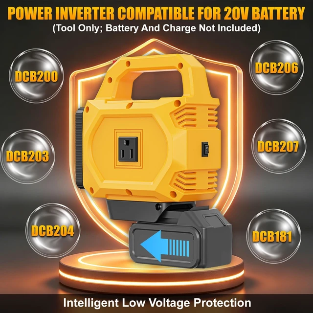 Alt view image 6 of 7 - 250W Power Inverter Compatible for Dewalt 20V Battery, DC 20V to AC 110V | Portable Power Station with 3000LM LED Work Light, 1 AC Outlet, 1 Type-C, 2 USB Ports, for Camping, Emergency Use(No Battery)