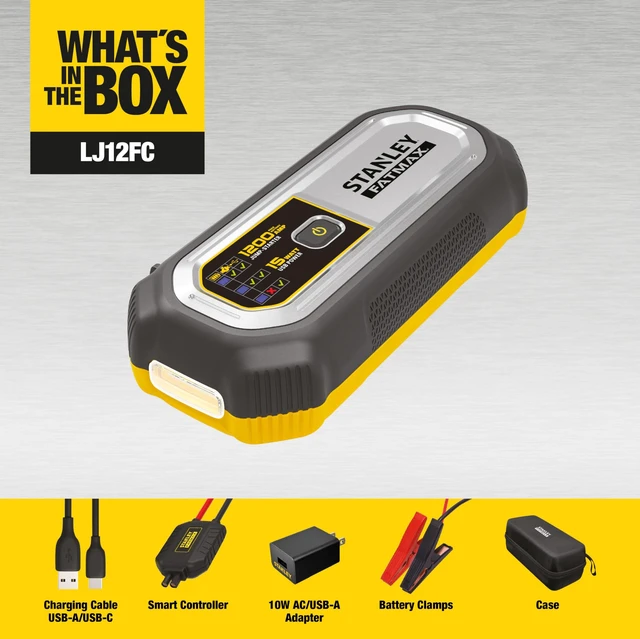 Alt view image 3 of 3 - STANLEY LJ12FC 1200 Amp Lithium Jump Starter with Carrying Case | Portable Power Station with 15 Watt USB-A and USB-C