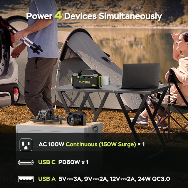 Alt view image 2 of 7 - MARBERO Portable Power Station with AC Outlet 100W Solar Generator 88.8Wh | Solar Power Bank with AC Outlet 150W Surge Outdoor Battery Pack with Flashlight for Camping Home Backup Emergency Hunting