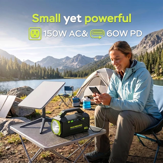 Alt view image 3 of 7 - MARBERO Portable Power Station with AC Outlet 100W Solar Generator 88.8Wh | Solar Power Bank with AC Outlet 150W Surge Outdoor Battery Pack with Flashlight for Camping Home Backup Emergency Hunting