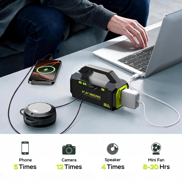 Alt view image 4 of 7 - MARBERO Portable Power Station with AC Outlet 100W Solar Generator 88.8Wh | Solar Power Bank with AC Outlet 150W Surge Outdoor Battery Pack with Flashlight for Camping Home Backup Emergency Hunting