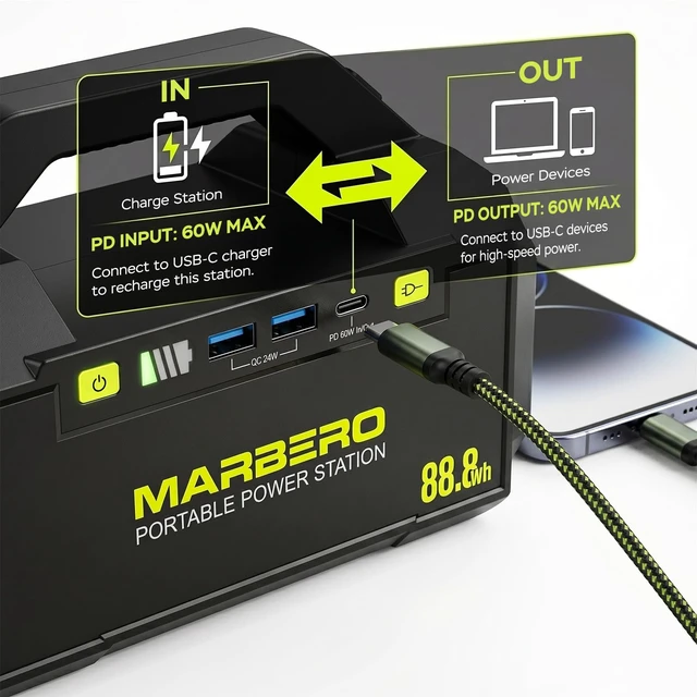 Alt view image 6 of 7 - MARBERO Portable Power Station with AC Outlet 100W Solar Generator 88.8Wh | Solar Power Bank with AC Outlet 150W Surge Outdoor Battery Pack with Flashlight for Camping Home Backup Emergency Hunting