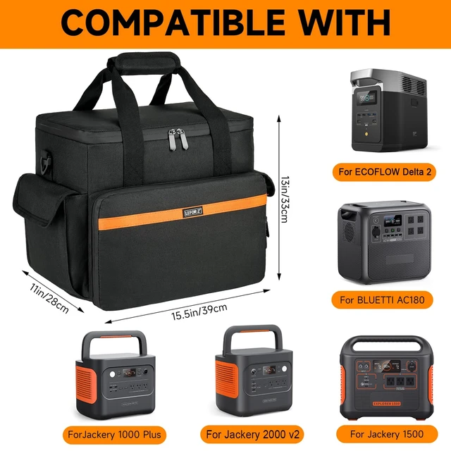Alt view image 2 of 7 - Travel Carrying Case Bag Fits for Jackery Explorer 2000 v2/2000 Plus v2/1500/1500 Ultra/ECOFLOW DELTA 2/Anker SOLIX C1000 Gen 2/BLUETTI AC180/Elite 200 V2 Portable Power Station,Cable & Accessories