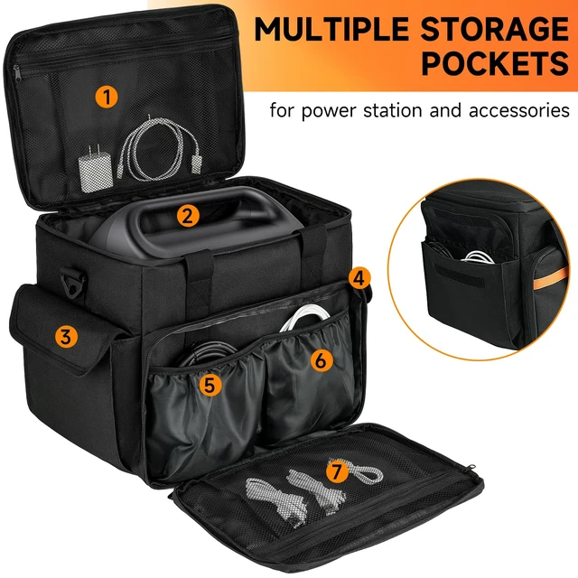 Alt view image 3 of 7 - Travel Carrying Case Bag Fits for Jackery Explorer 2000 v2/2000 Plus v2/1500/1500 Ultra/ECOFLOW DELTA 2/Anker SOLIX C1000 Gen 2/BLUETTI AC180/Elite 200 V2 Portable Power Station,Cable & Accessories
