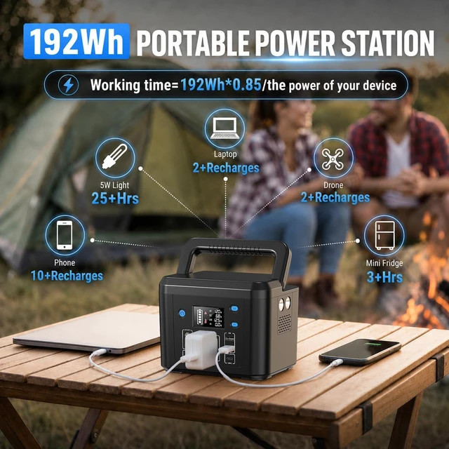 Alt view image 2 of 7 - 200W Portable Power Station, 192Wh LiFePO4 Solar Generator for Camping | Powkey Battery Powered Power Bank with 120V AC Outlet, Emergency Backup Battery for CPAP & Outdoor (Excludes Solar Panel)