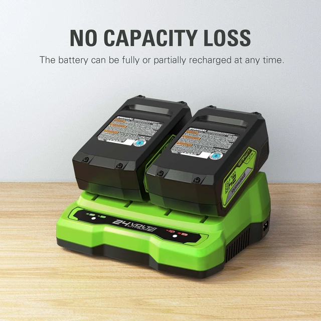 Alt view image 5 of 7 - Greenworks 24V 4.0Ah USB Battery (2-Pack) Starter Kit + Dual Port Rapid Charger (Genuine Greenworks Parts)