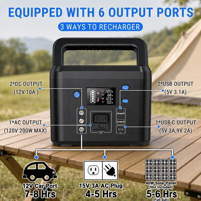 Alt view image 6 of 7 - 200W Portable Power Station, 192Wh LiFePO4 Solar Generator for Camping | Powkey Battery Powered Power Bank with 120V AC Outlet, Emergency Backup Battery for CPAP & Outdoor (Excludes Solar Panel)