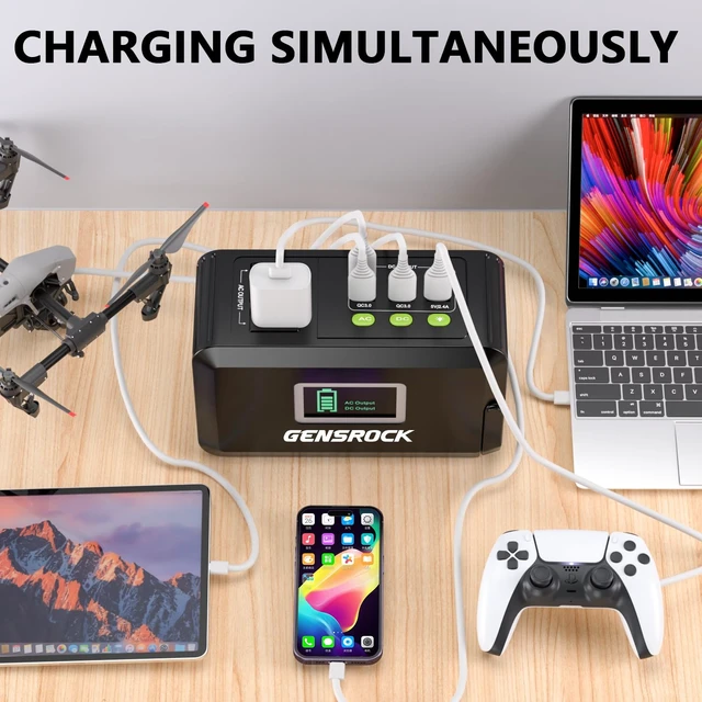 Alt view image 3 of 7 - GENSROCK Portable Power Station 120W, Power Bank with AC Outlet 24000mAh | 8 Output Ports | 2 110V AC Outlets | Lithium-Ion Portable Power Bank | LED Light | For Home, Camping, Travel, and Emergencies