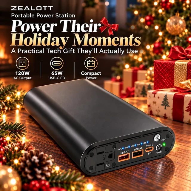 Alt view image 2 of 6 - ZEALOTT Portable Power Bank with 120W AC Outlet | 27000mAh 99.9Wh Portable Power Station, 65W USB-C PD, QC3.0 USB-A & LED Light for Travel, Camping & Emergency Backup