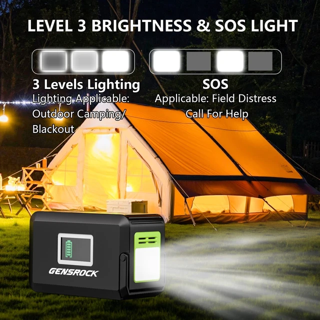 Alt view image 7 of 7 - GENSROCK Portable Power Station 120W, Power Bank with AC Outlet 24000mAh | 8 Output Ports | 2 110V AC Outlets | Lithium-Ion Portable Power Bank | LED Light | For Home, Camping, Travel, and Emergencies