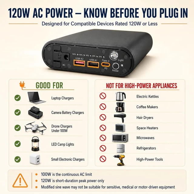Alt view image 6 of 6 - ZEALOTT Portable Power Bank with 120W AC Outlet | 27000mAh 99.9Wh Portable Power Station, 65W USB-C PD, QC3.0 USB-A & LED Light for Travel, Camping & Emergency Backup