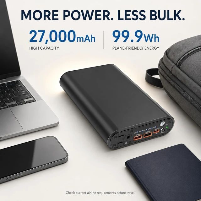 Alt view image 4 of 6 - ZEALOTT Portable Power Bank with 120W AC Outlet | 27000mAh 99.9Wh Portable Power Station, 65W USB-C PD, QC3.0 USB-A & LED Light for Travel, Camping & Emergency Backup