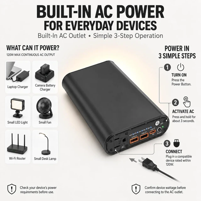 Alt view image 5 of 6 - ZEALOTT Portable Power Bank with 120W AC Outlet | 27000mAh 99.9Wh Portable Power Station, 65W USB-C PD, QC3.0 USB-A & LED Light for Travel, Camping & Emergency Backup