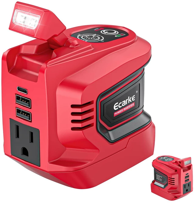 Main image of Ecarke 220W Portable Power Inverter Compatible With Milwaukee 18V Battery | Battery Not Included, DC 18V To AC 110V Portable Power Station, 1 AC Outlet, 2 USB-A, 1 Type-C, 200LM LED, Camping Emergency