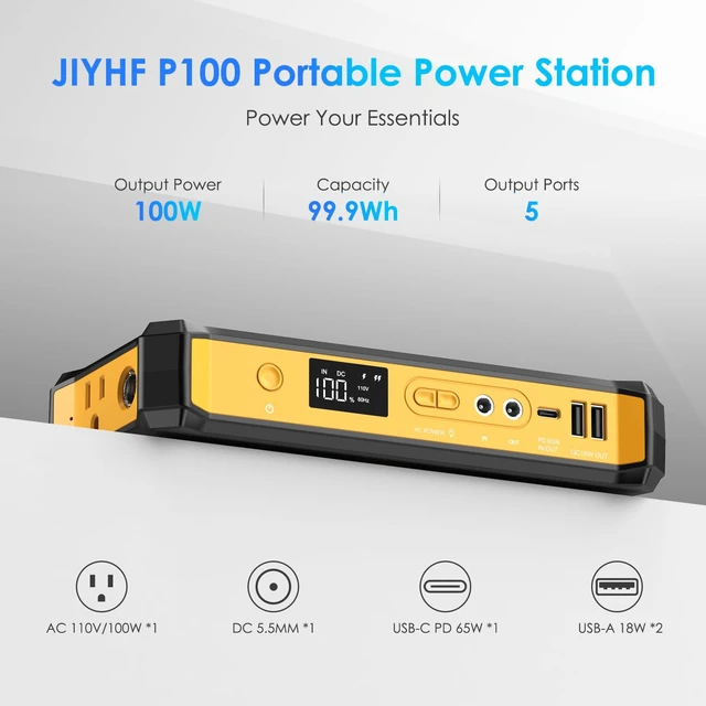 Alt view image 6 of 6 - JIYHF Portable Power Bank with AC Outlet, 99.9Wh Portable Laptop Charger | 65W USB-C PD, 100W AC Outlet, 12V DC & QC3.0 USB-A, Airline Carry-On, for Camping Travel Emergency & home backup