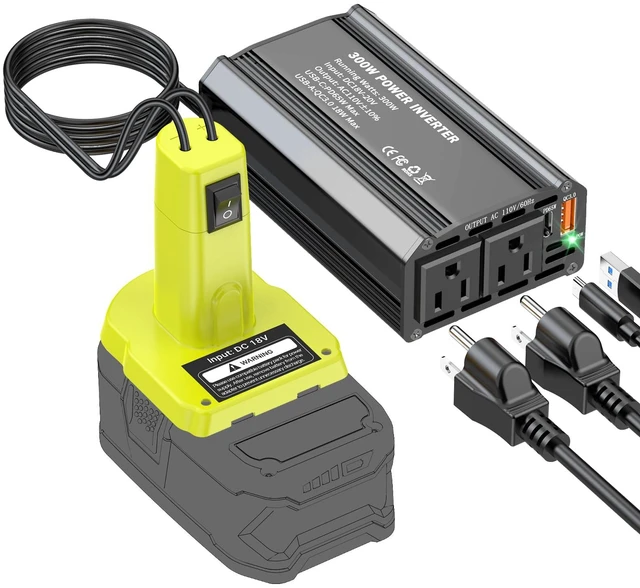 Main image of 300W Power Inverter Compatible with Ryobi 18V Battery, DC 18V to AC 110V Portable Power Station Generator with 2 AC Outlets & 1 Type-C PD 65W & 1 USB A 18W Max for Emergency Power