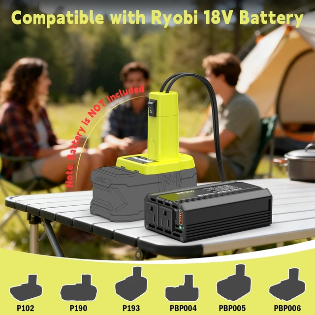 Alt view image 4 of 7 - 300W Power Inverter Compatible with Ryobi 18V Battery, DC 18V to AC 110V Portable Power Station Generator with 2 AC Outlets & 1 Type-C PD 65W & 1 USB A 18W Max for Emergency Power
