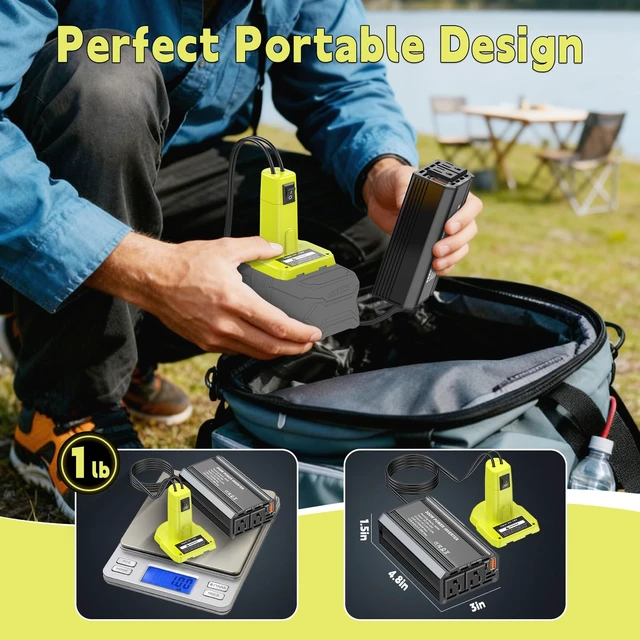 Alt view image 6 of 7 - 300W Power Inverter Compatible with Ryobi 18V Battery, DC 18V to AC 110V Portable Power Station Generator with 2 AC Outlets & 1 Type-C PD 65W & 1 USB A 18W Max for Emergency Power