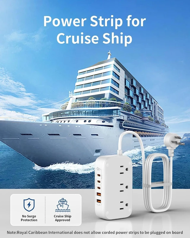 Alt view image 6 of 7 - Portable USB Power Strip with 65W PD Fast Charging, 7-in-1 Flat Plug 3 USB-C 2 USB-A Ports 2500W AC Outlets, 175W Total Extension Cord for Home/Office/College/Travel (White)