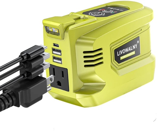 Main image of LIVOWALNY 220W-250W Power Inverter Compatible with Ryobi 18V Battery, DC 18V to AC 110-120V Power Station with 1 AC Outlet, 2 USB, 1 Type-C & LED Light, for Camping Power Outage (No Battery)