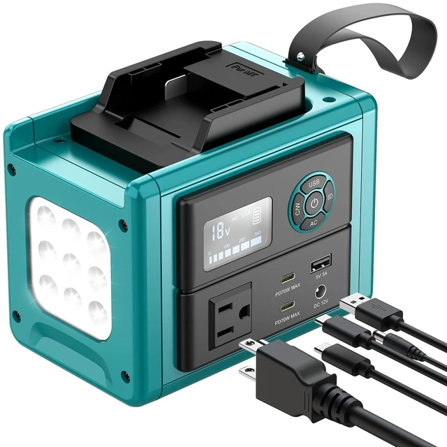 Main image of LIVOWALNY 350W Portable Power Inverter Compatible with Makita 18V Battery (Tool Only), Compact Station: 2x70W USB-C PD, AC, USB-A, 12V DC, 800lm LED & Display Camping, Jobsite, Road Trip, Emergency