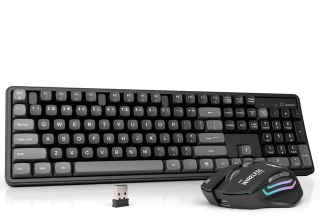 Main image of Rechargeable Wireless Keyboard and Mouse Combo, Full-Size - Black-Gray | Quiet Keyboard with Ergonomic MDA Sculpted Keycaps & Mouse, Plug & Play for Office/Home, Windows Computer PC & Laptops