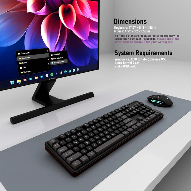 Alt view image 6 of 7 - Rechargeable Wireless Keyboard and Mouse Combo, Full-Size - Black-Gray | Quiet Keyboard with Ergonomic MDA Sculpted Keycaps & Mouse, Plug & Play for Office/Home, Windows Computer PC & Laptops