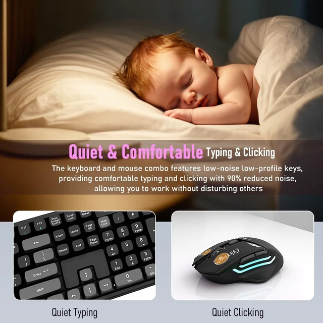 Alt view image 7 of 7 - Rechargeable Wireless Keyboard and Mouse Combo, Full-Size - Black-Gray | Quiet Keyboard with Ergonomic MDA Sculpted Keycaps & Mouse, Plug & Play for Office/Home, Windows Computer PC & Laptops
