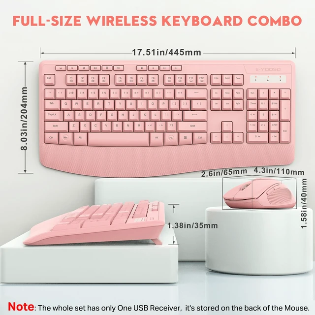 Alt view image 2 of 7 - Wireless Keyboard and Mouse Combo, Full Size Ergonomic with Wrist Rest | 2.4GHz USB Receiver, 3 DPI Adjustable 6-Button Cordless Mouse for Computer, Laptop, PC, Windows