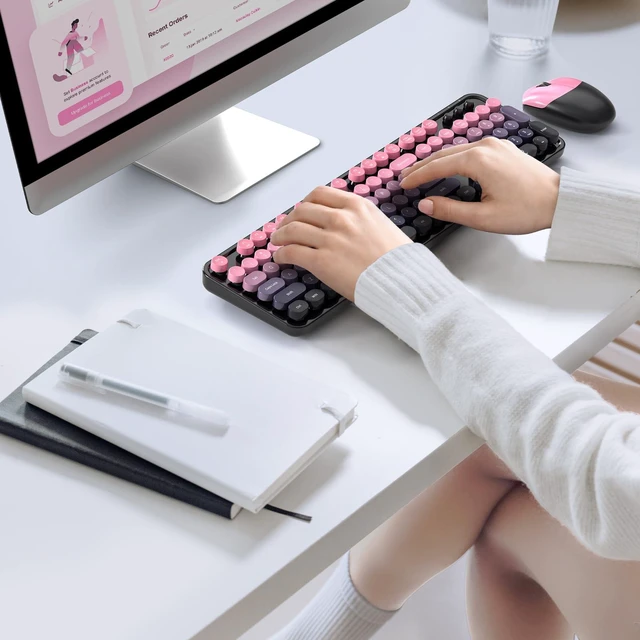Alt view image 3 of 7 - Dilter Wireless Keyboard and Mouse Combo, Retro Typewriter Keyboard with Round Keycaps, Full-Size Ergonomic, Ideal for Windows PC, Home, Office, College