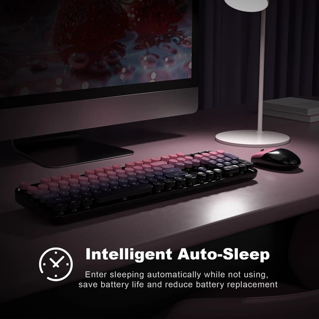 Alt view image 5 of 7 - Dilter Wireless Keyboard and Mouse Combo, Retro Typewriter Keyboard with Round Keycaps, Full-Size Ergonomic, Ideal for Windows PC, Home, Office, College