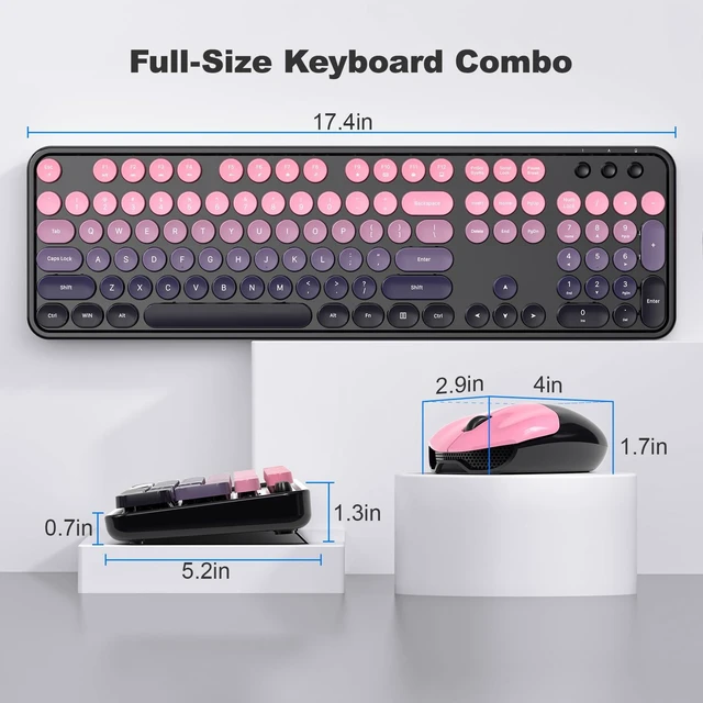 Alt view image 7 of 7 - Dilter Wireless Keyboard and Mouse Combo, Retro Typewriter Keyboard with Round Keycaps, Full-Size Ergonomic, Ideal for Windows PC, Home, Office, College