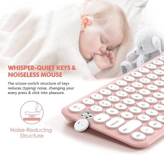 Alt view image 3 of 7 - Wireless Keyboard and Mouse Combo,XTREMTEC 2.4GHz Quiet Slim Cute Round Keycap Compact Size Pink Kawaii Cordless Retro Keyboard and Mouse Set Home Office Accessories for Mac/Windows(Sakura Pink)