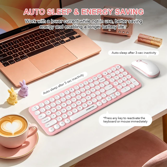 Alt view image 5 of 7 - Wireless Keyboard and Mouse Combo,XTREMTEC 2.4GHz Quiet Slim Cute Round Keycap Compact Size Pink Kawaii Cordless Retro Keyboard and Mouse Set Home Office Accessories for Mac/Windows(Sakura Pink)