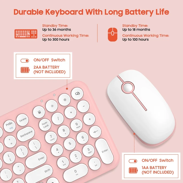 Alt view image 7 of 7 - Wireless Keyboard and Mouse Combo,XTREMTEC 2.4GHz Quiet Slim Cute Round Keycap Compact Size Pink Kawaii Cordless Retro Keyboard and Mouse Set Home Office Accessories for Mac/Windows(Sakura Pink)