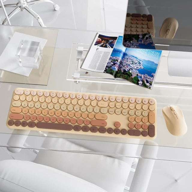 Alt view image 2 of 6 - Wireless Keyboard and Mouse Combo, 110-Key Full Size (Gradient Khaki) | Cloud-W Silent Keyboard with Round Keycaps, 2.4GHz USB Plug-and-Play Wireless, Compatible with PC, Laptop, Mac