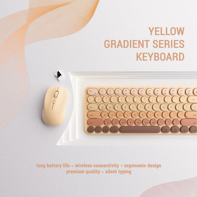 Alt view image 3 of 6 - Wireless Keyboard and Mouse Combo, 110-Key Full Size (Gradient Khaki) | Cloud-W Silent Keyboard with Round Keycaps, 2.4GHz USB Plug-and-Play Wireless, Compatible with PC, Laptop, Mac