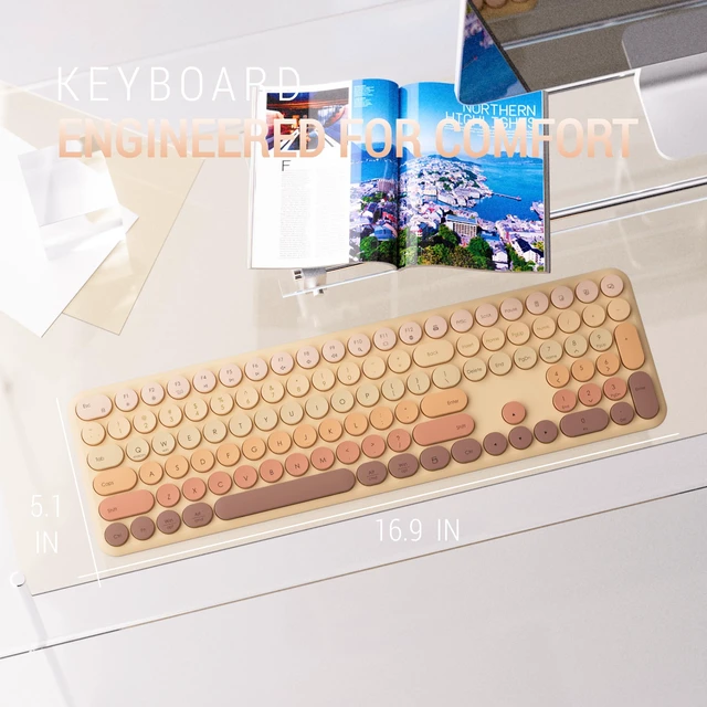 Alt view image 5 of 6 - Wireless Keyboard and Mouse Combo, 110-Key Full Size (Gradient Khaki) | Cloud-W Silent Keyboard with Round Keycaps, 2.4GHz USB Plug-and-Play Wireless, Compatible with PC, Laptop, Mac