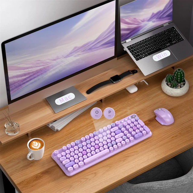 Alt view image 4 of 6 - Links9+ Wireless Keyboard and Mouse Combo, Full Sized (Purple Colorful) | Retro Typewriter Keyboard Style, 2.4G USB Receiver, Plug-and-Play, Keyboard Mouse Set for PC, Laptop, Tablet, Windows and MAC