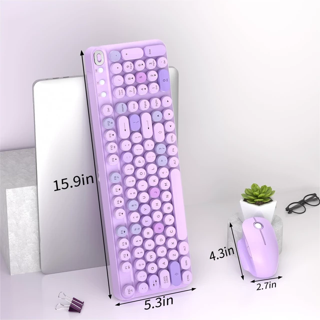 Alt view image 6 of 6 - Links9+ Wireless Keyboard and Mouse Combo, Full Sized (Purple Colorful) | Retro Typewriter Keyboard Style, 2.4G USB Receiver, Plug-and-Play, Keyboard Mouse Set for PC, Laptop, Tablet, Windows and MAC